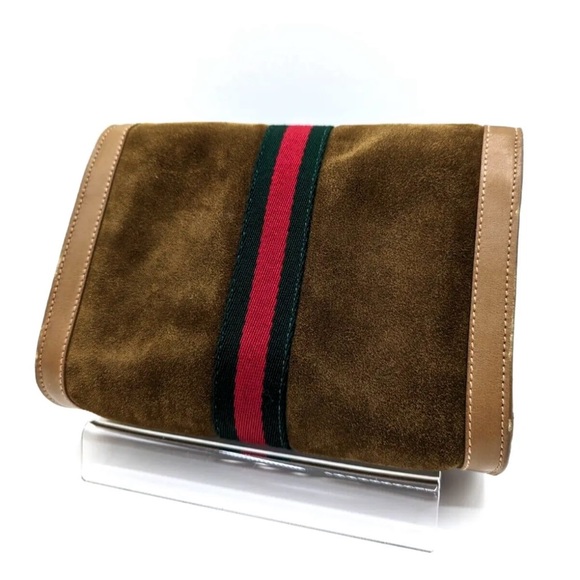 🔴SOLD🔴Gucci Vintage Flap Sherry Line Clutch bag Handbag Suede - Picture 6 of 17
